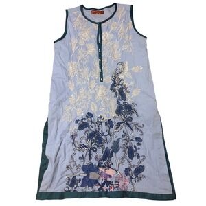 Khaadi Pret Blue Embroidered Sleeveless Kurti Tunic Top Size 10 boho cottagecore